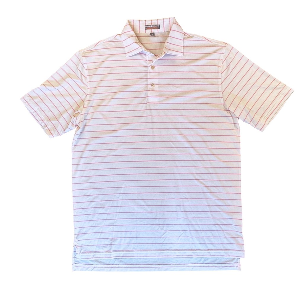 Peter Millar Summer Comfort Mens Polo Shirt Pink and White Stripe Size Medium
